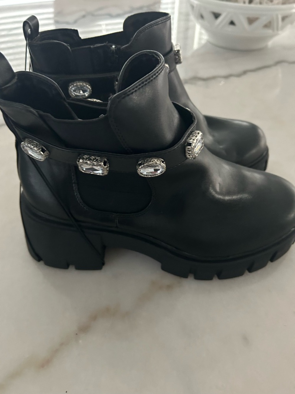 Torrid  Black Chunky Chelsea Boots with Crystal Embellished Strap